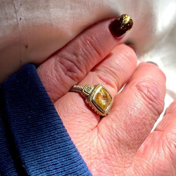 Citrine and Diamond Ring 🎁♥️🎄💝🥰💎 Two Tone - Picture 6 of 7